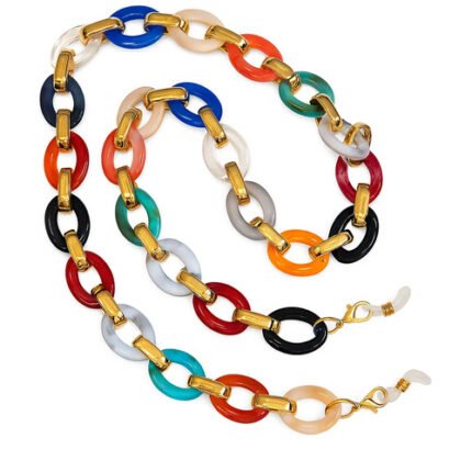 Chainette de lunettes multicolore et or à maillons ronds