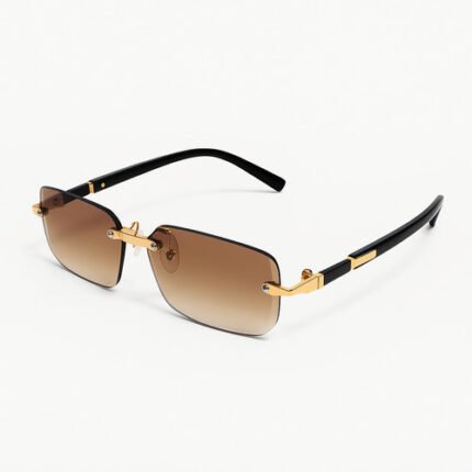 Lunettes de soleil rectangulaires marron dégradé et or